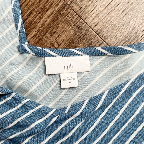 J. Jill Women Medium Blue White Striped Front Tie Button Down Tank Top Blouse - Picture 2 of 8